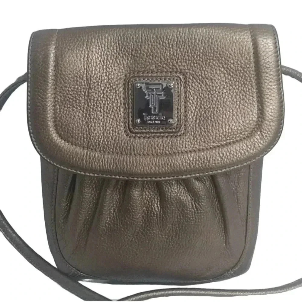 Tignanello Genuine Leather Crossbody-Metallic Gold w/Silver Hardware